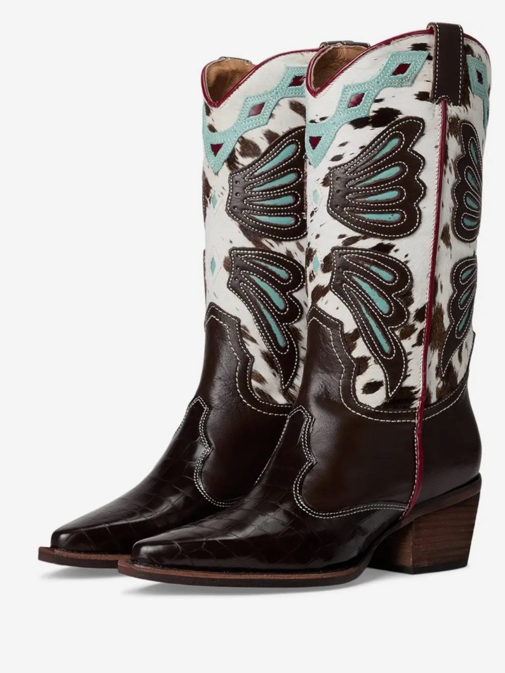 Steve Madden Western Brown Leather & White Haircalf Western Boots